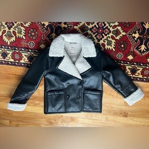 Free People Black Faux Leather Shearling Jacket with Cream Lining